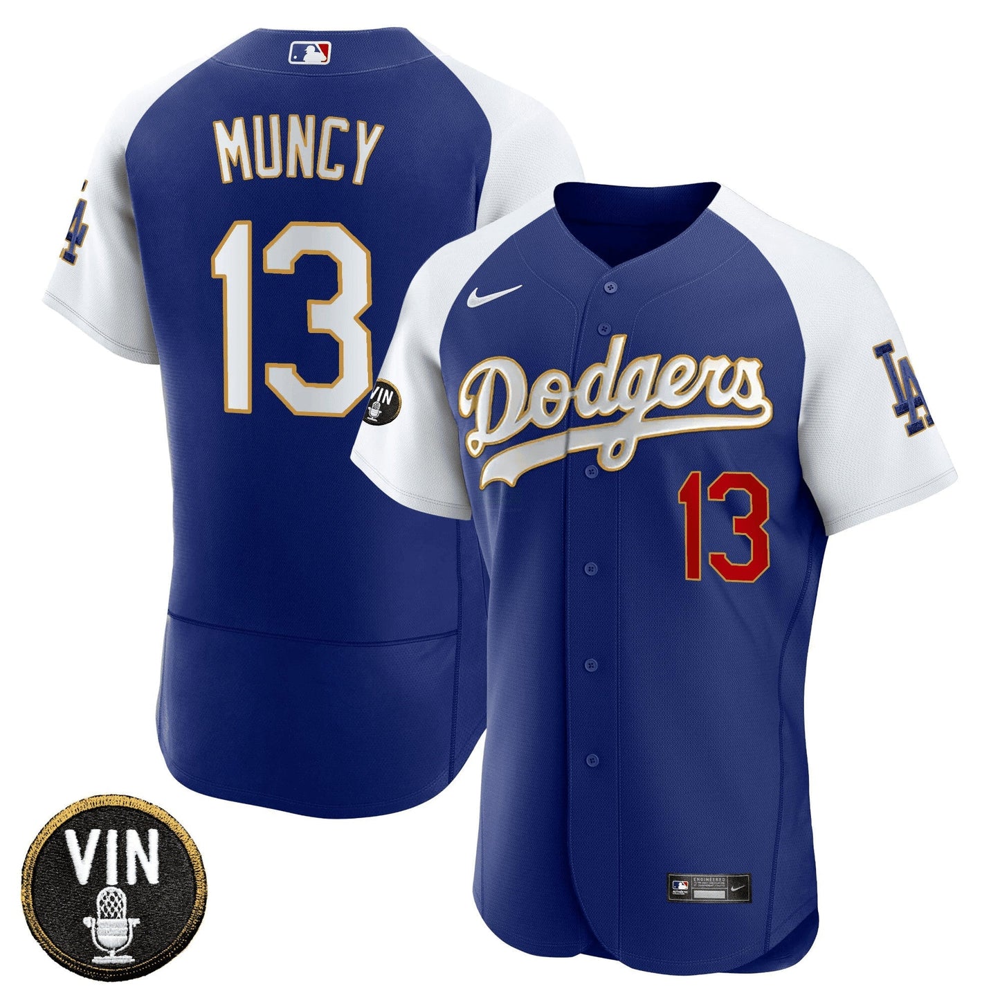Camisa MLB Men’s Vin Scully Patch Flex Base Dourada Trim Jersey