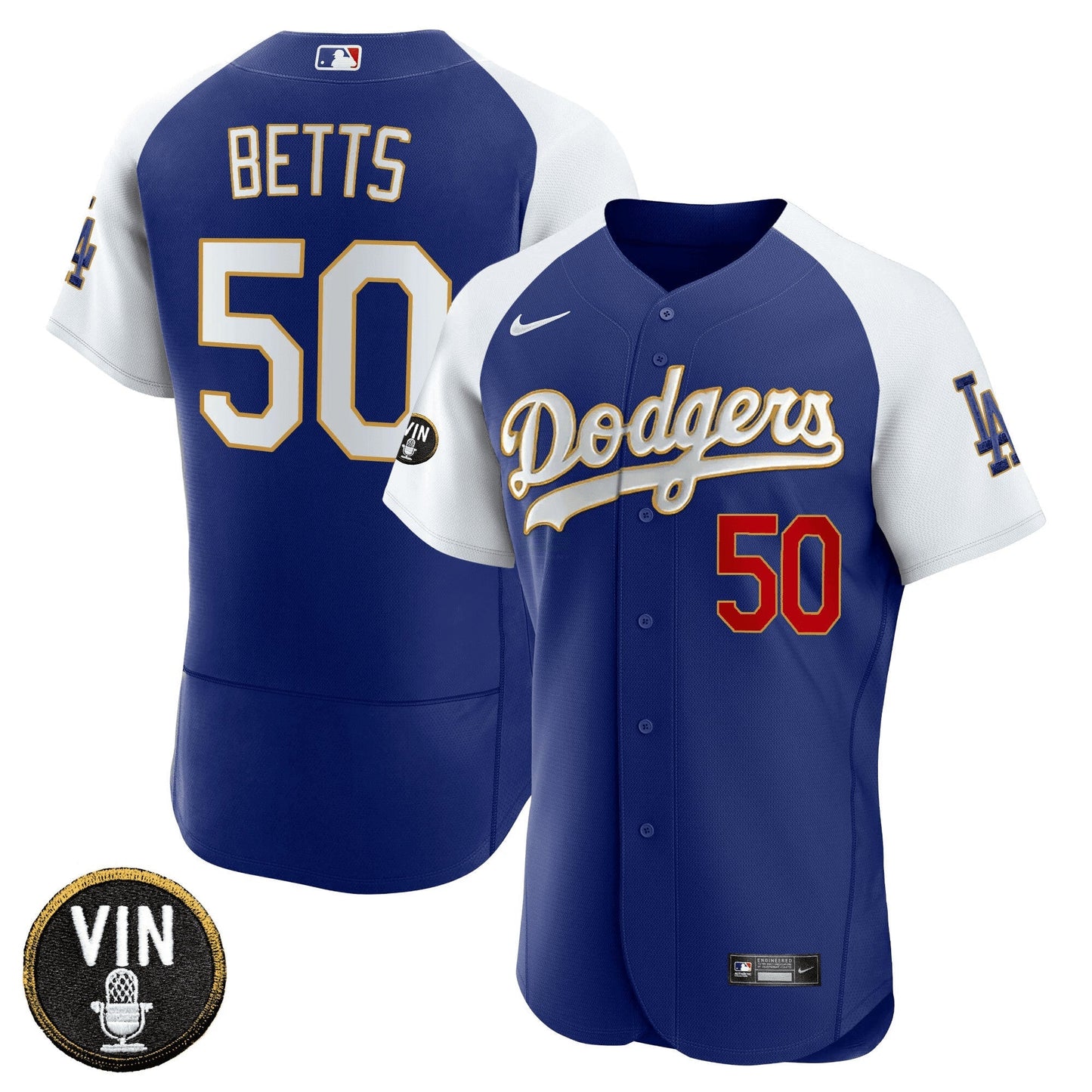 Camisa MLB Men’s Vin Scully Patch Flex Base Dourada Trim Jersey