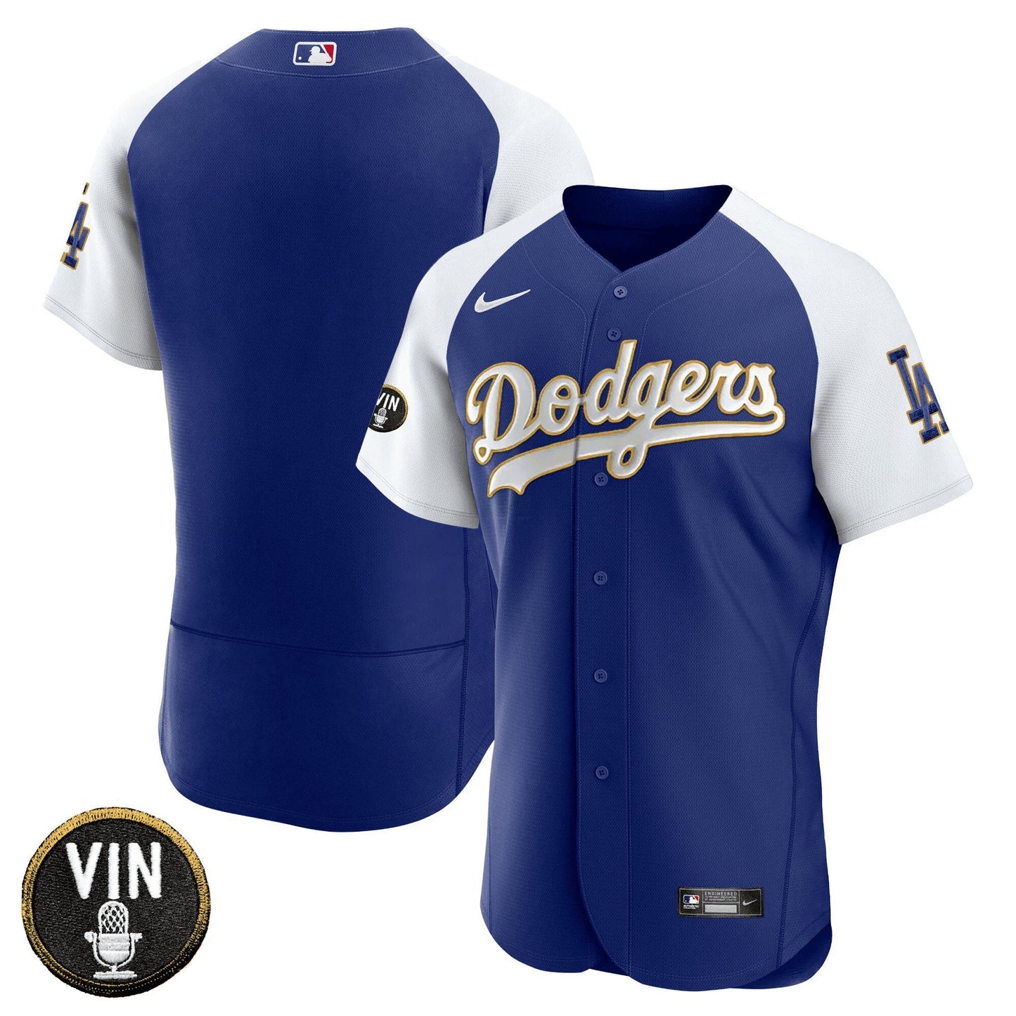 Camisa MLB Men’s Vin Scully Patch Flex Base Dourada Trim Jersey