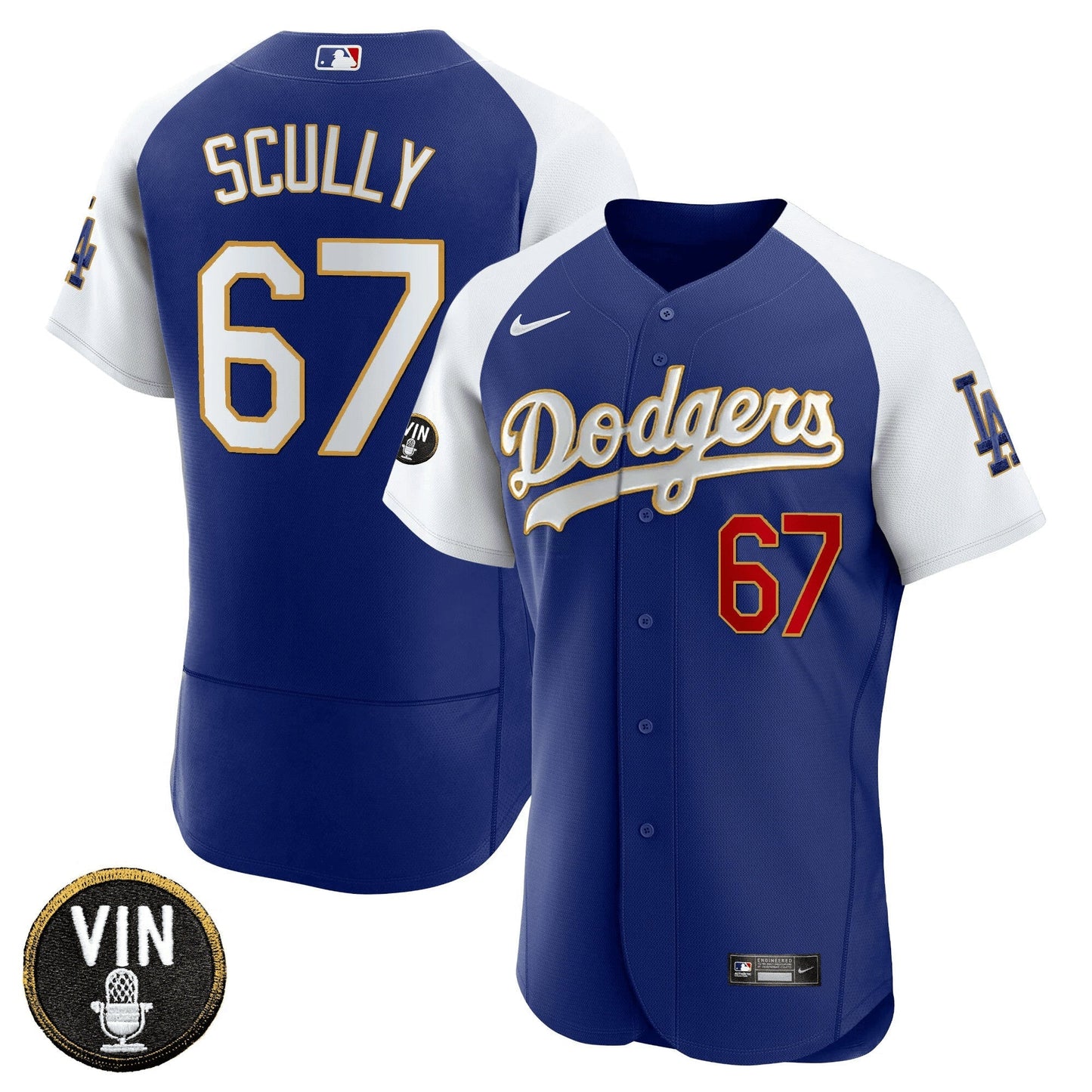 Camisa MLB Men’s Vin Scully Patch Flex Base Dourada Trim Jersey