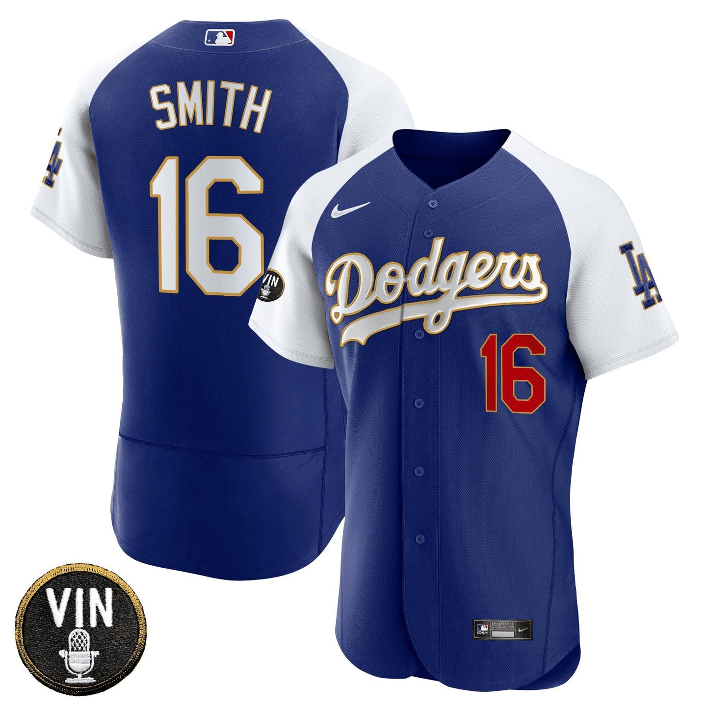 Camisa MLB Men’s Vin Scully Patch Flex Base Dourada Trim Jersey