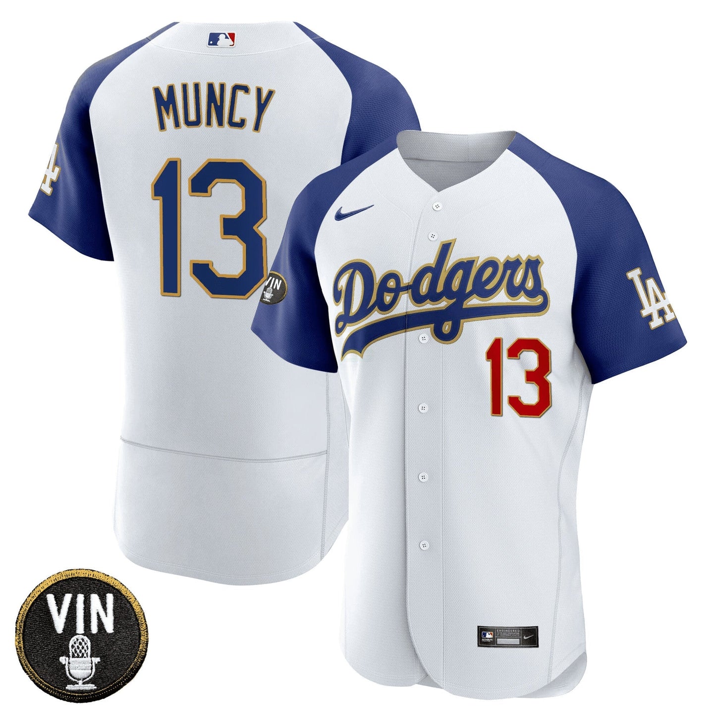 Camisa MLB Men’s Vin Scully Patch Flex Base Dourada Trim Jersey