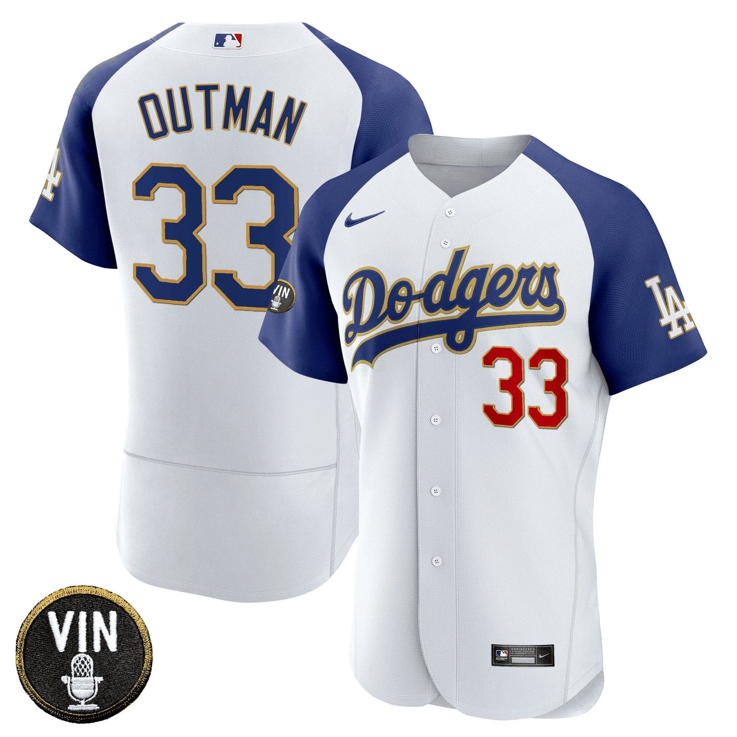 Camisa MLB Men’s Vin Scully Patch Flex Base Dourada Trim Jersey V2
