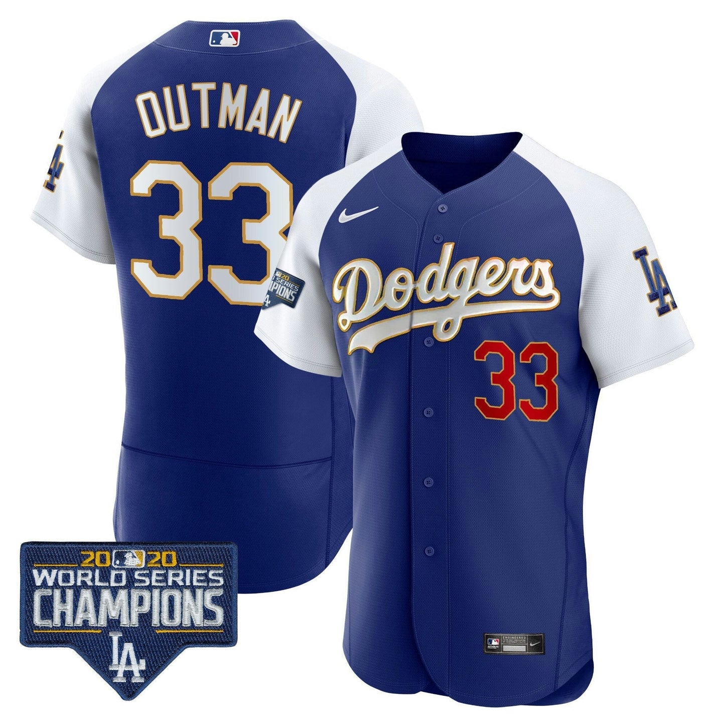 Camisa MLB Men’s World Series Champions Patch Flex Base Dourada Trim Jersey