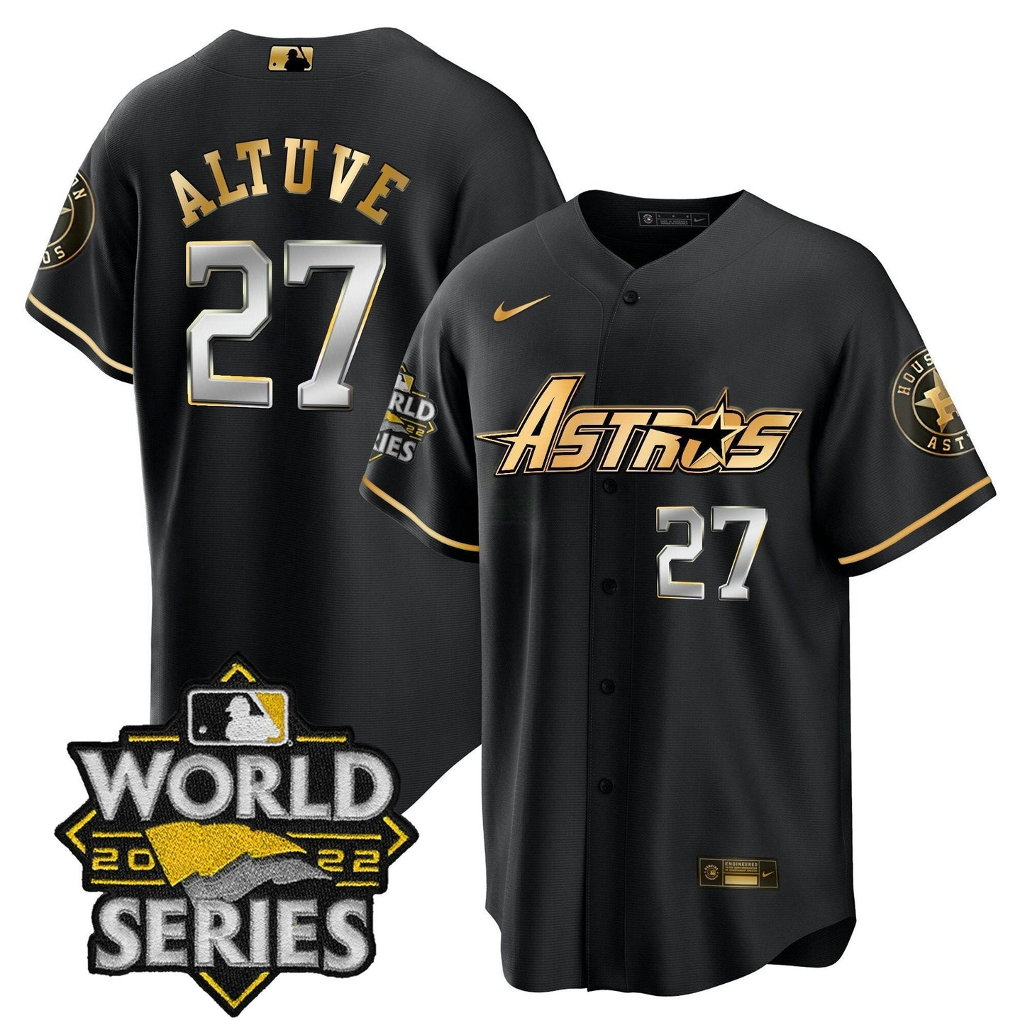 Camisa MLB Men’s World Series & Throwback Patch Dourada Jersey
