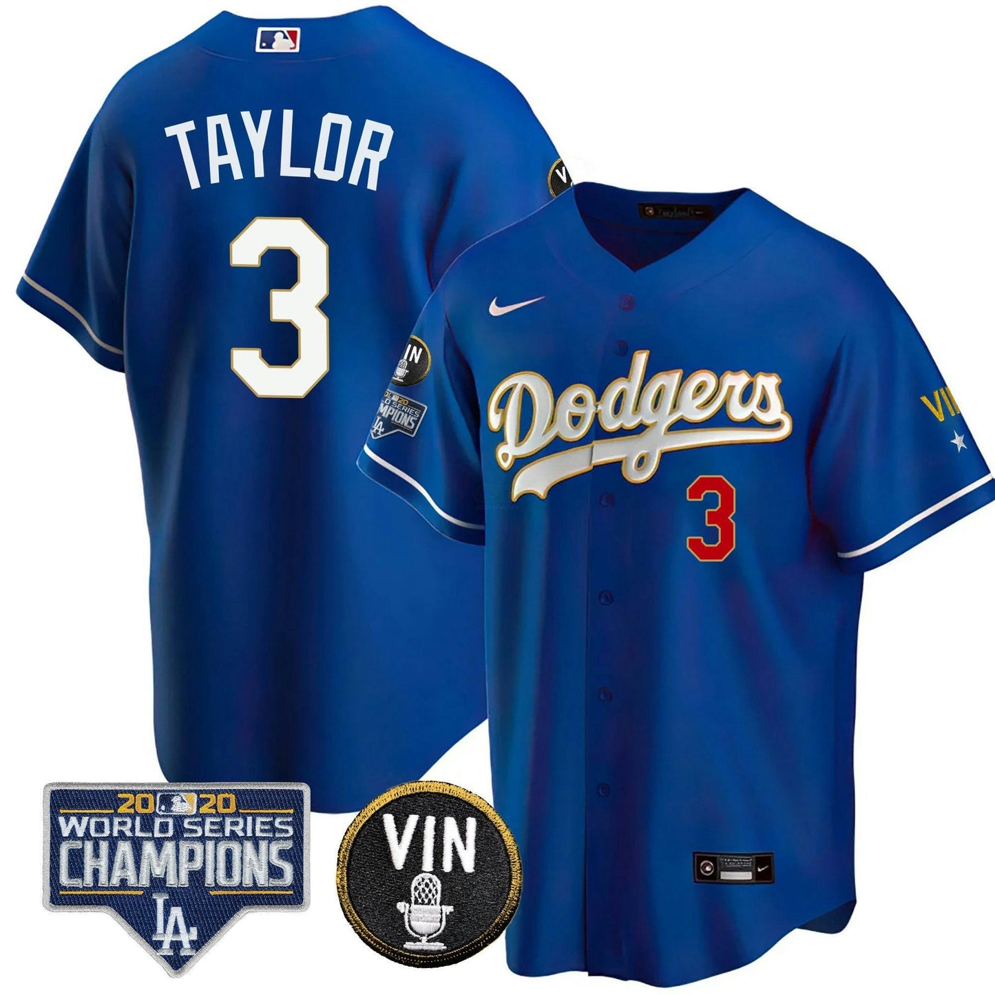 Camisa MLB Men’s World Series & Vin Sculy Patch Dourada Jersey