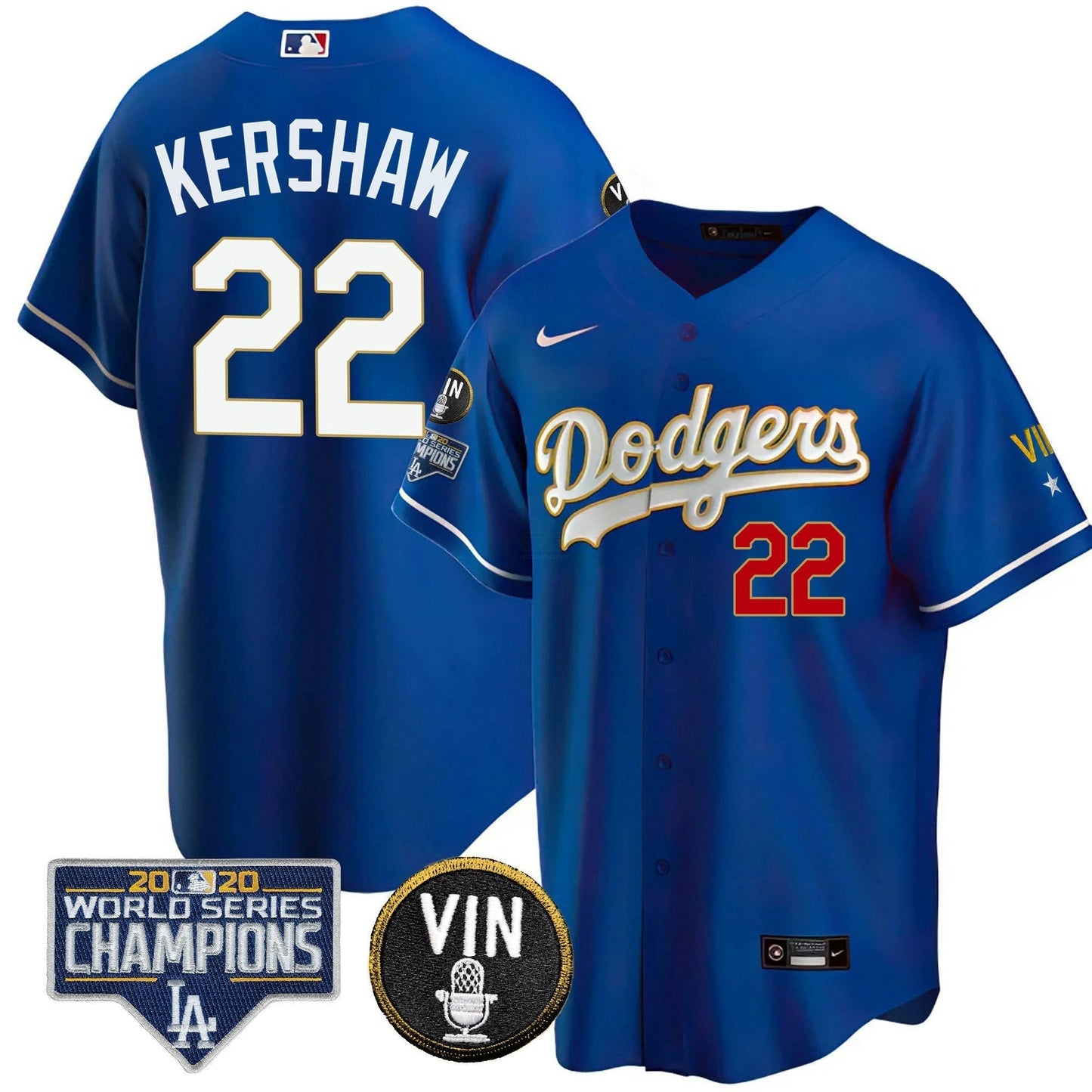 Camisa MLB Men’s World Series & Vin Sculy Patch Dourada Jersey