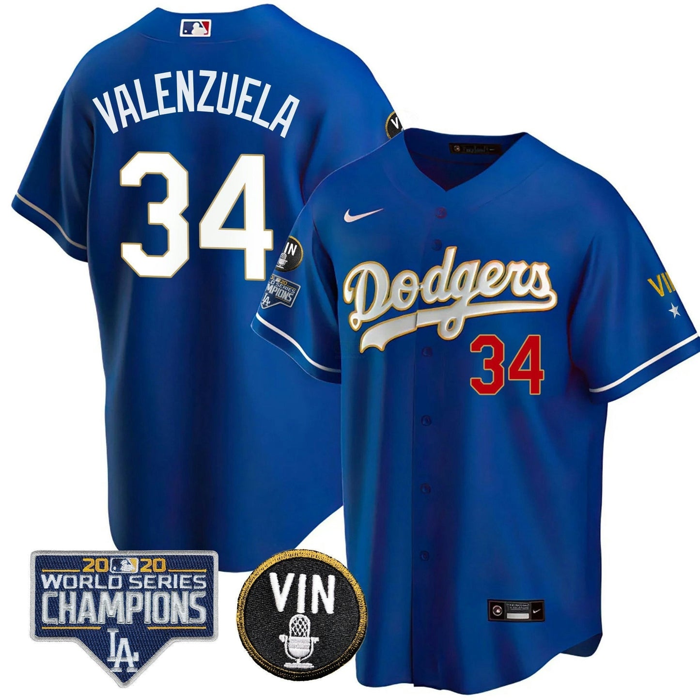 Camisa MLB Men’s World Series & Vin Sculy Patch Dourada Jersey