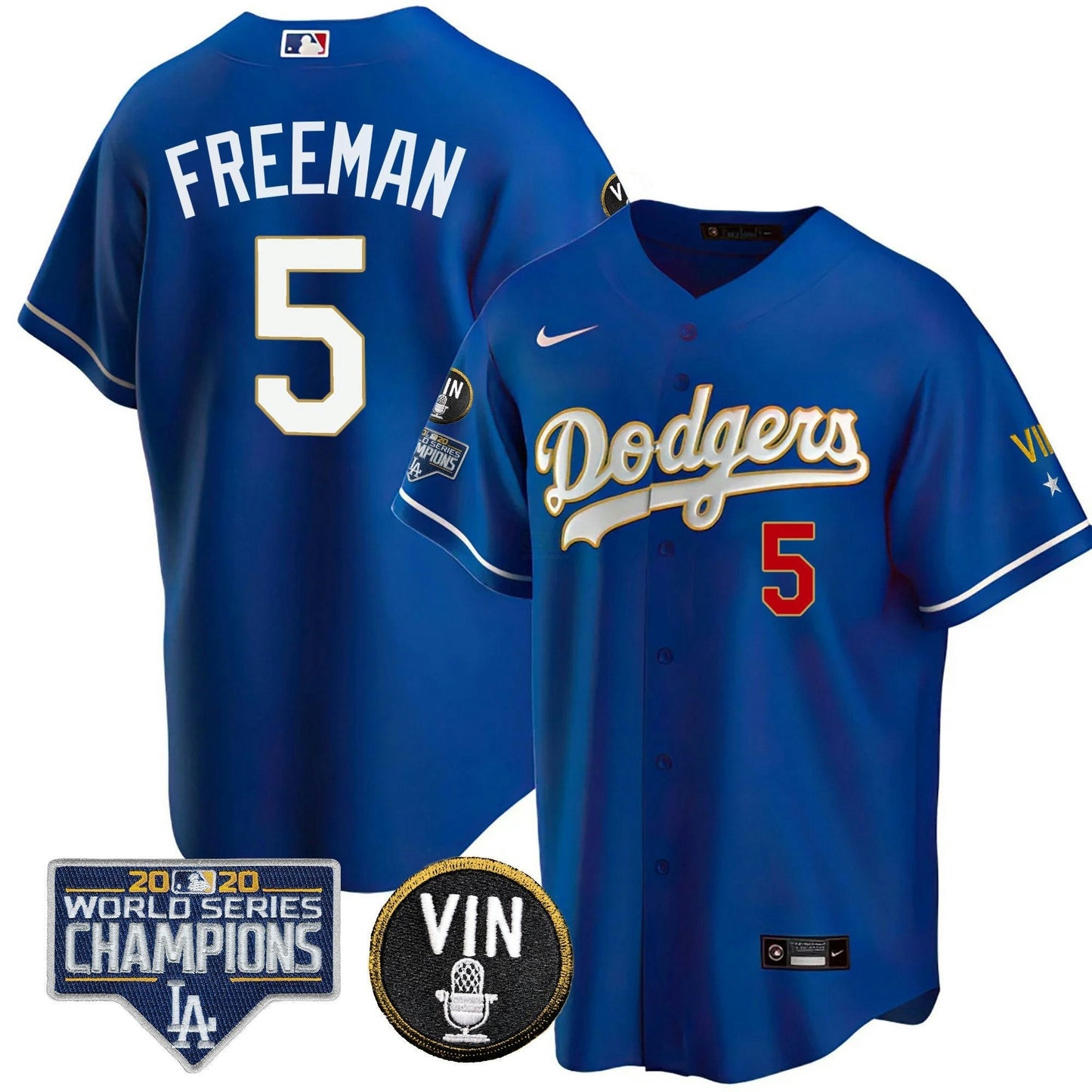 Camisa MLB Men’s World Series & Vin Sculy Patch Dourada Jersey