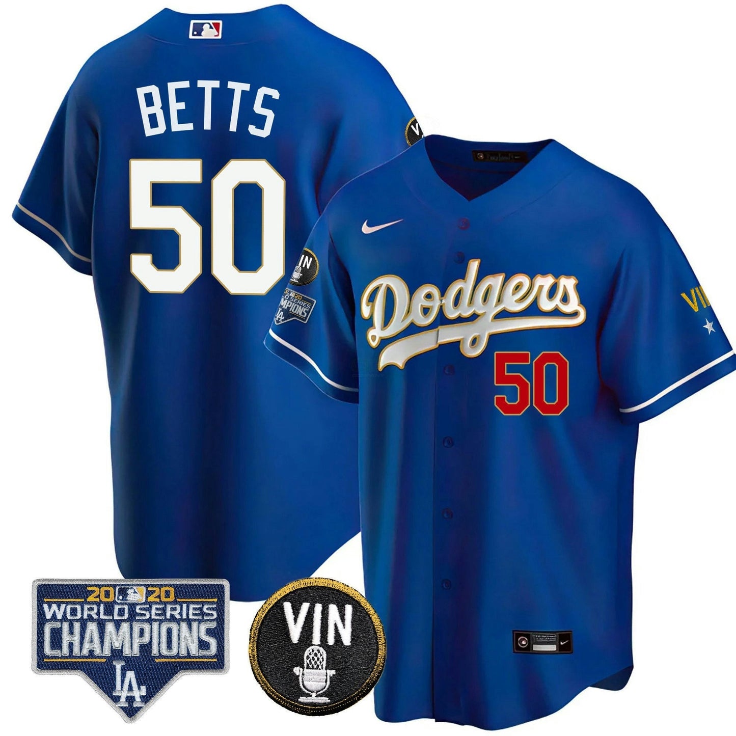 Camisa MLB Men’s World Series & Vin Sculy Patch Dourada Jersey