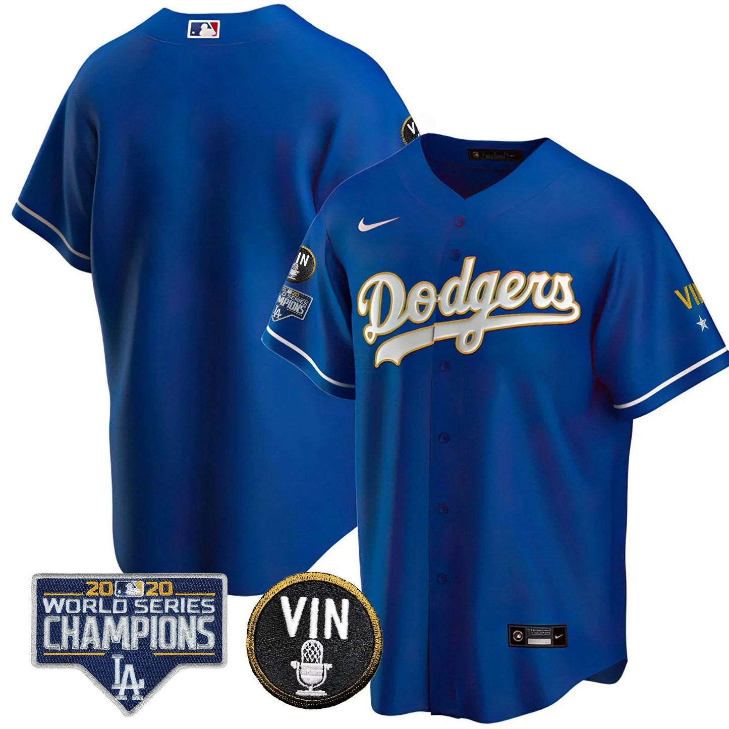 Camisa MLB Men’s World Series & Vin Sculy Patch Dourada Jersey