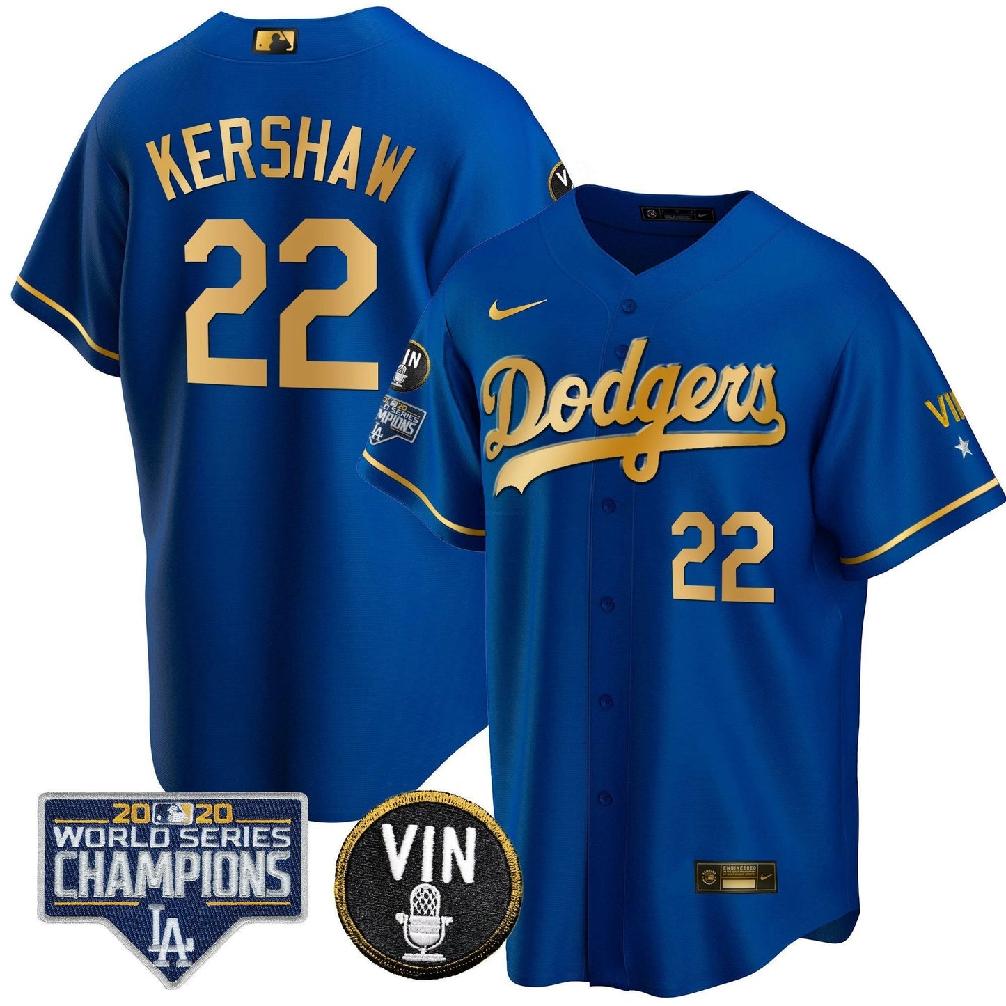 Camisa MLB Men’s World Series & Vin Sculy Patch Dourada Jersey