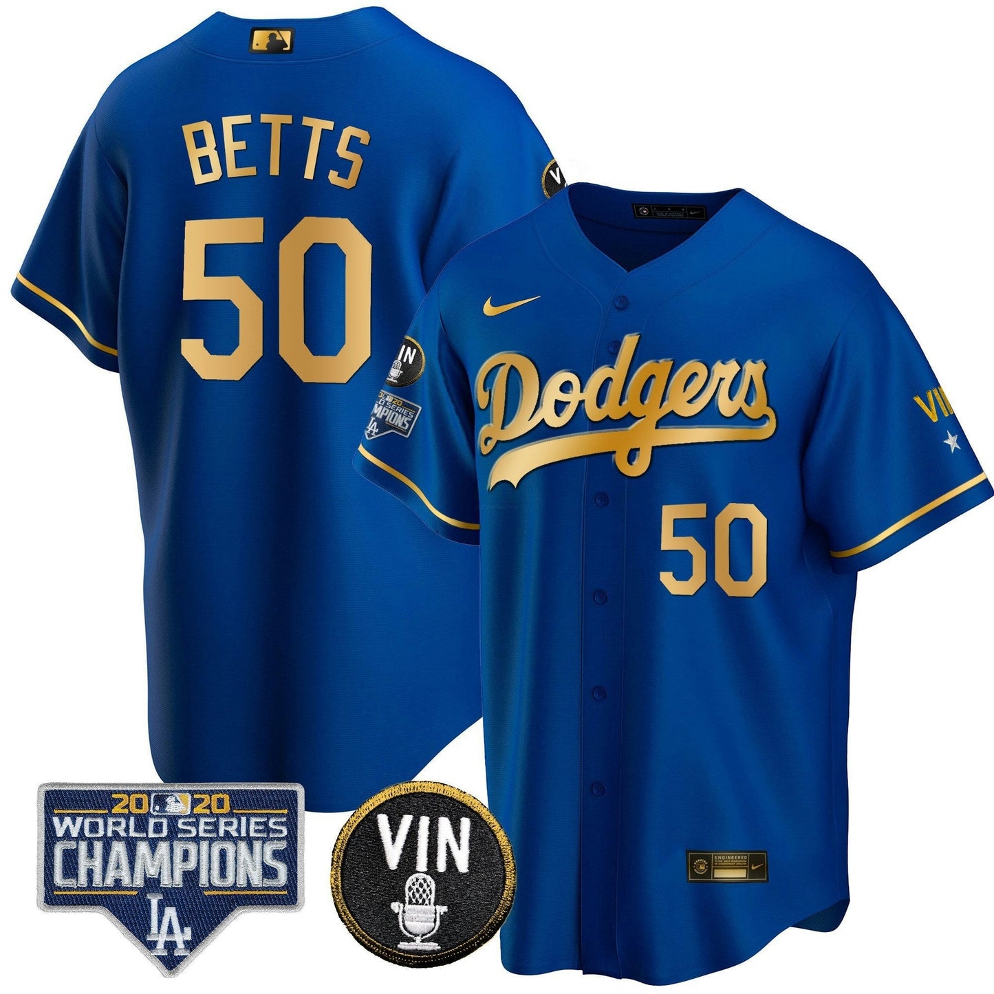 Camisa MLB Men’s World Series & Vin Sculy Patch Dourada Jersey