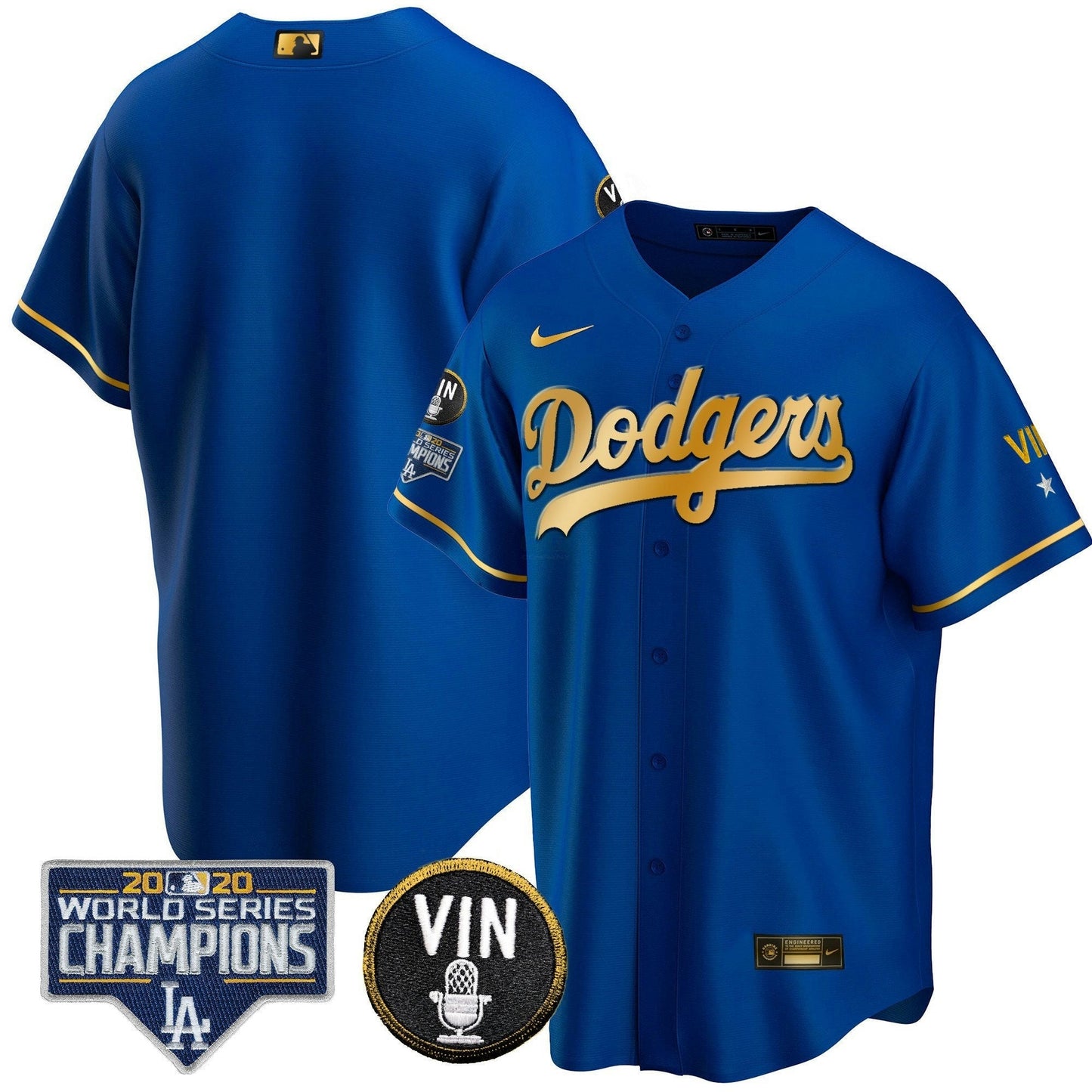 Camisa MLB Men’s World Series & Vin Sculy Patch Dourada Jersey
