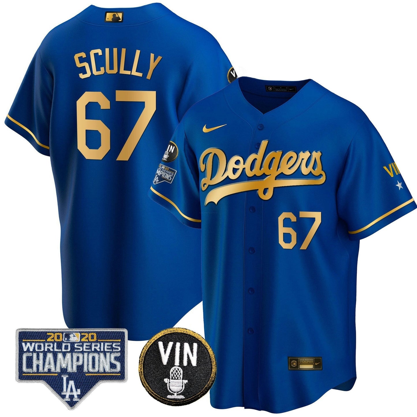 Camisa MLB Men’s World Series & Vin Sculy Patch Dourada Jersey