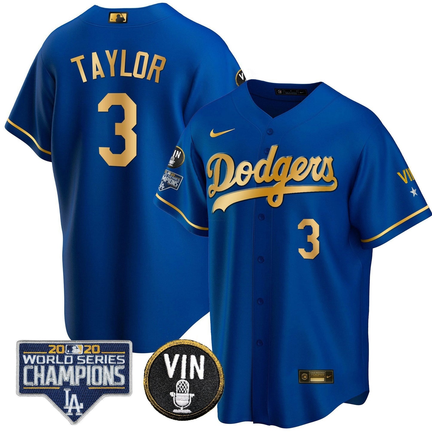 Camisa MLB Men’s World Series & Vin Sculy Patch Dourada Jersey