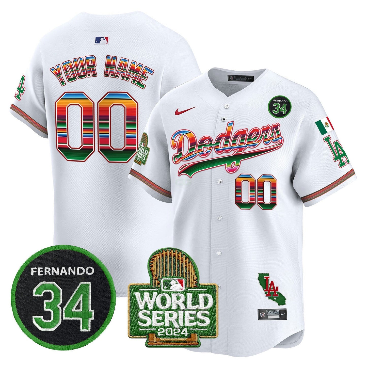 Camisa MLB Mexico Fernando Memorial & 2024 World Series Patch Vapor Premier Limited Jersey