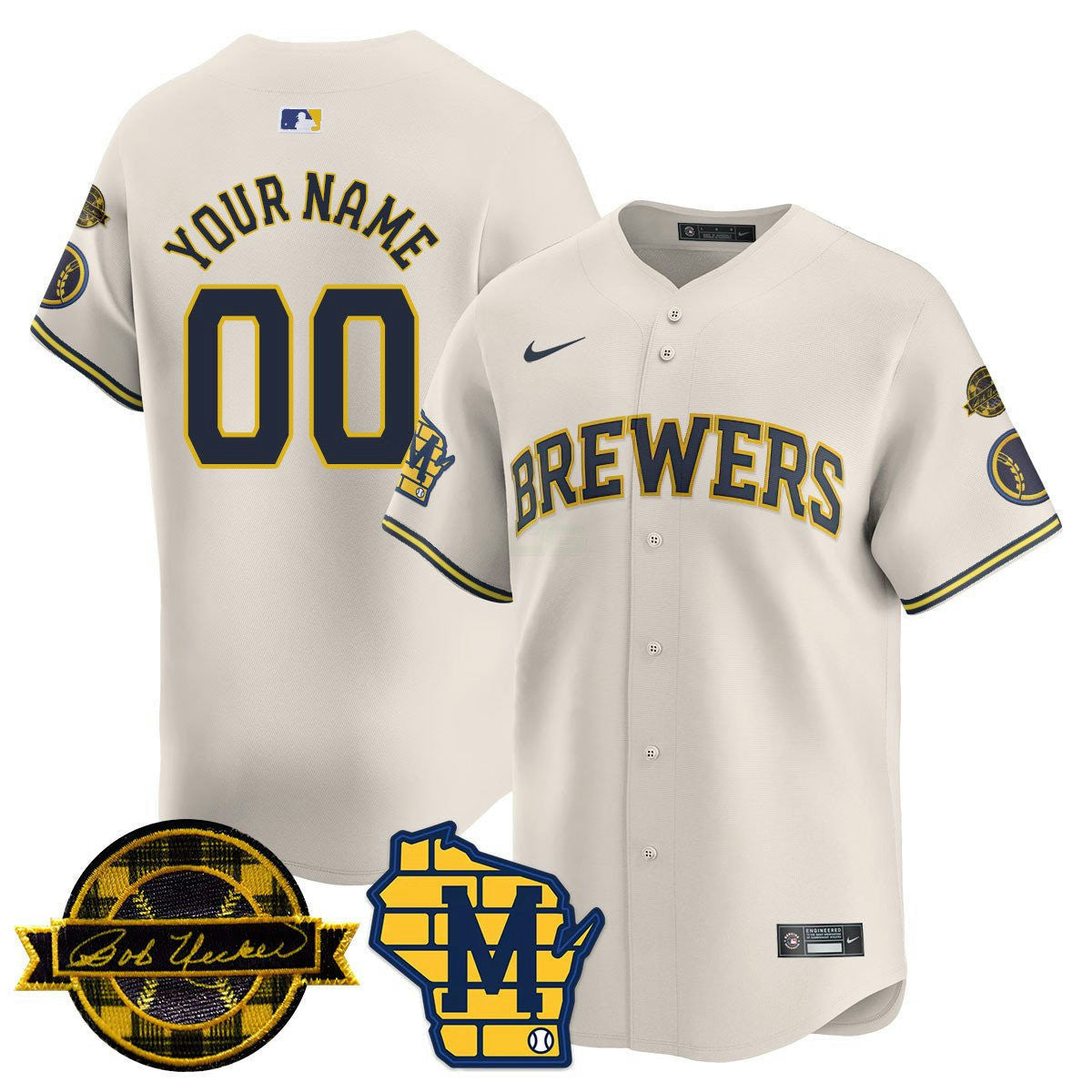 Camisa MLB Milwaukee Bob Uecker Patch Vapor Limited Jersey