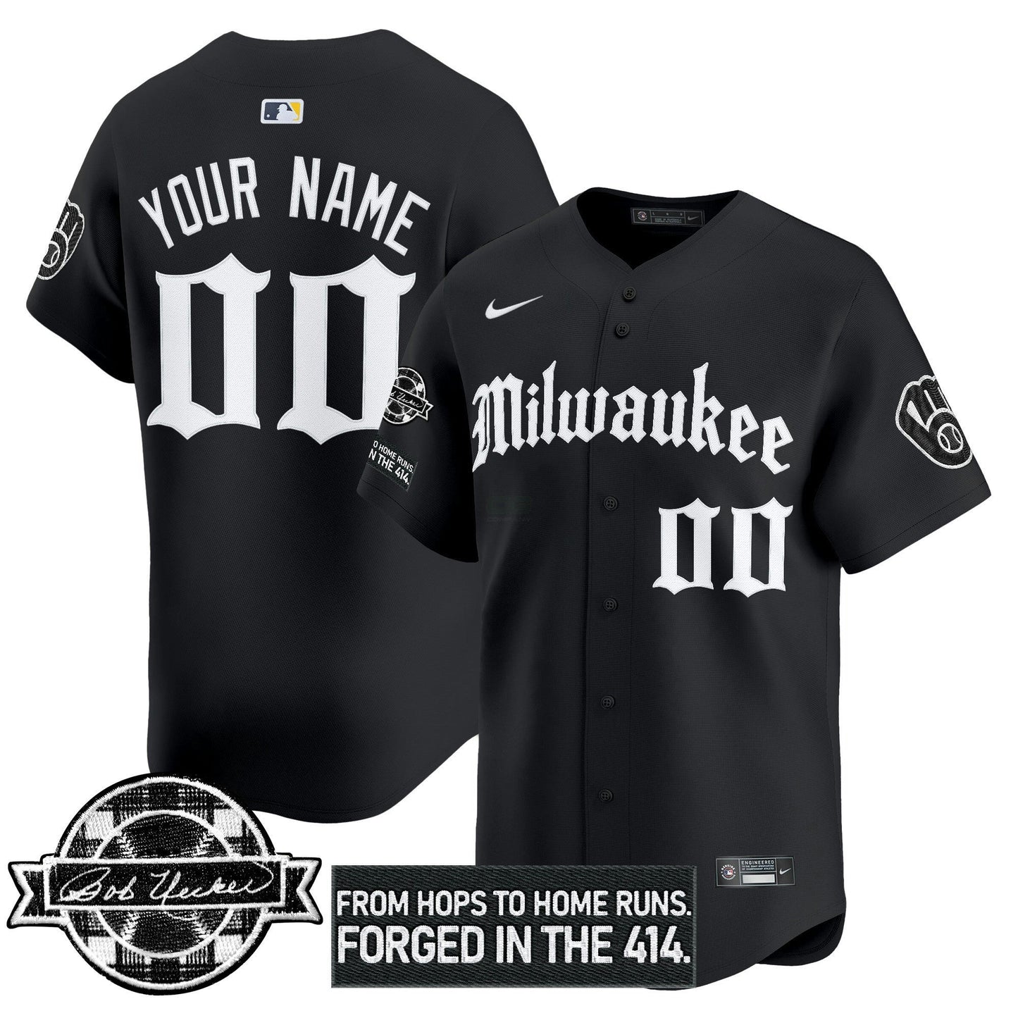 Camisa MLB Milwaukee Bob Uecker Patch Vapor Premier Limited Jersey – Gothic Edition