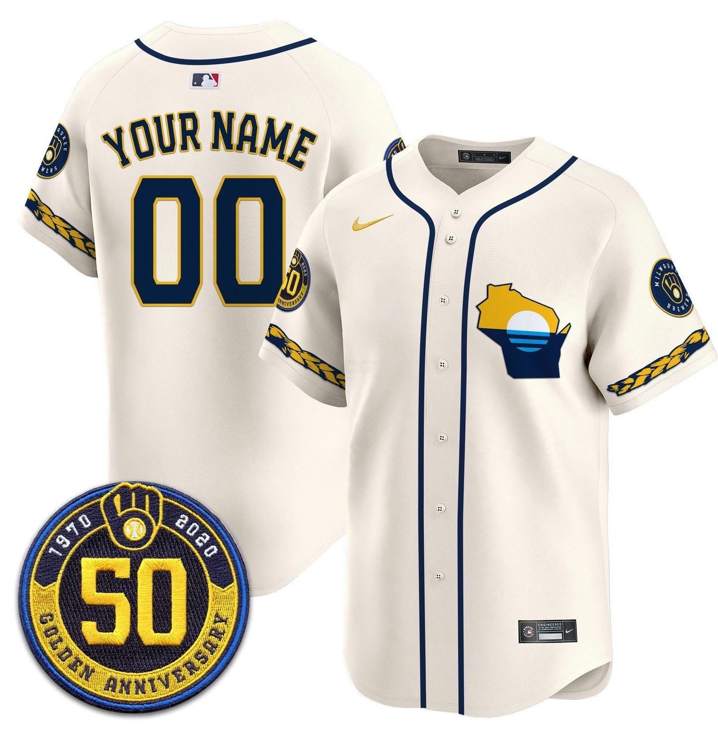 Camisa MLB Milwaukee Golden 50th Anniversary Patch Vapor Premier Limited Jersey