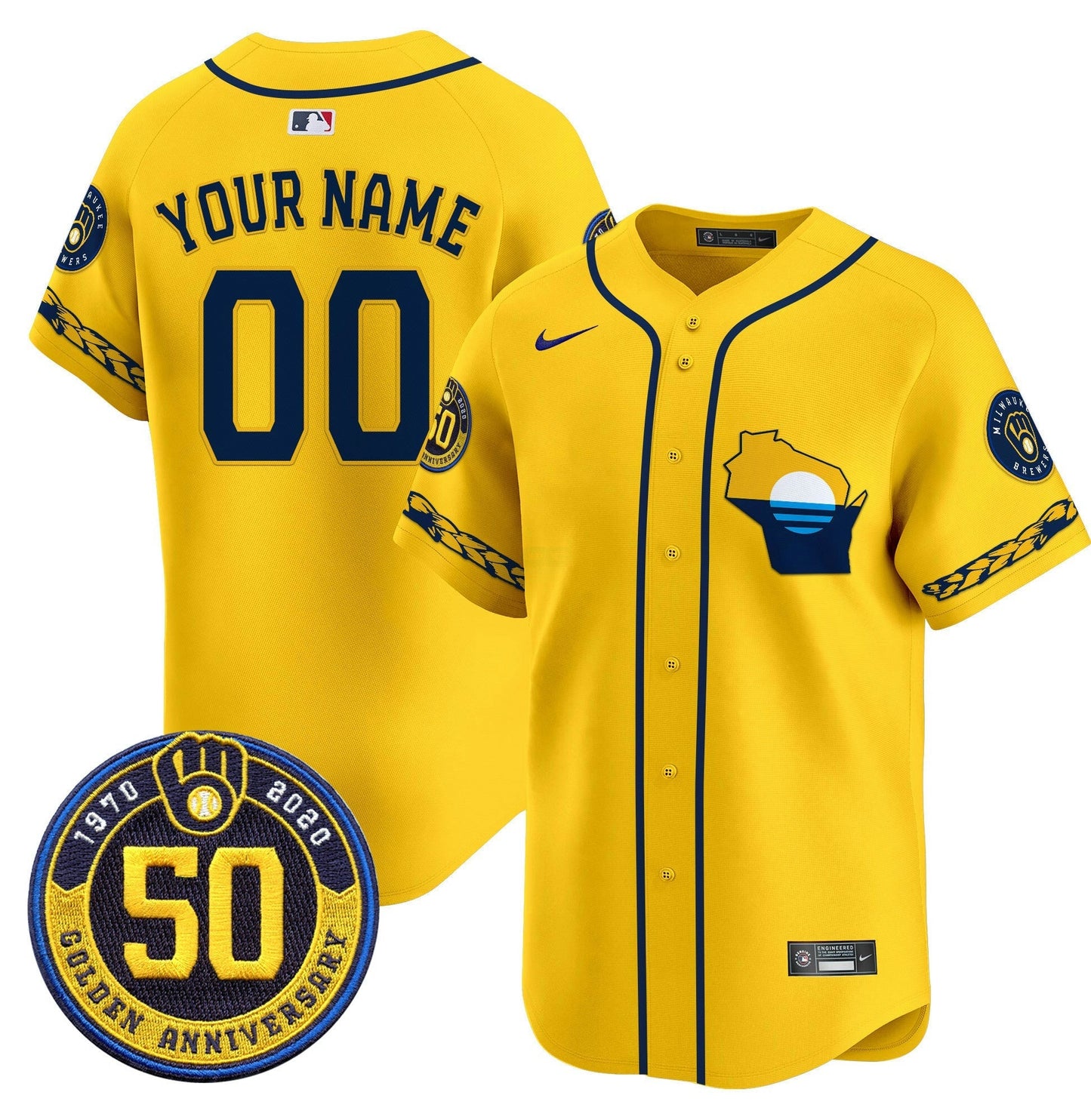 Camisa MLB Milwaukee Golden 50th Anniversary Patch Vapor Premier Limited Jersey