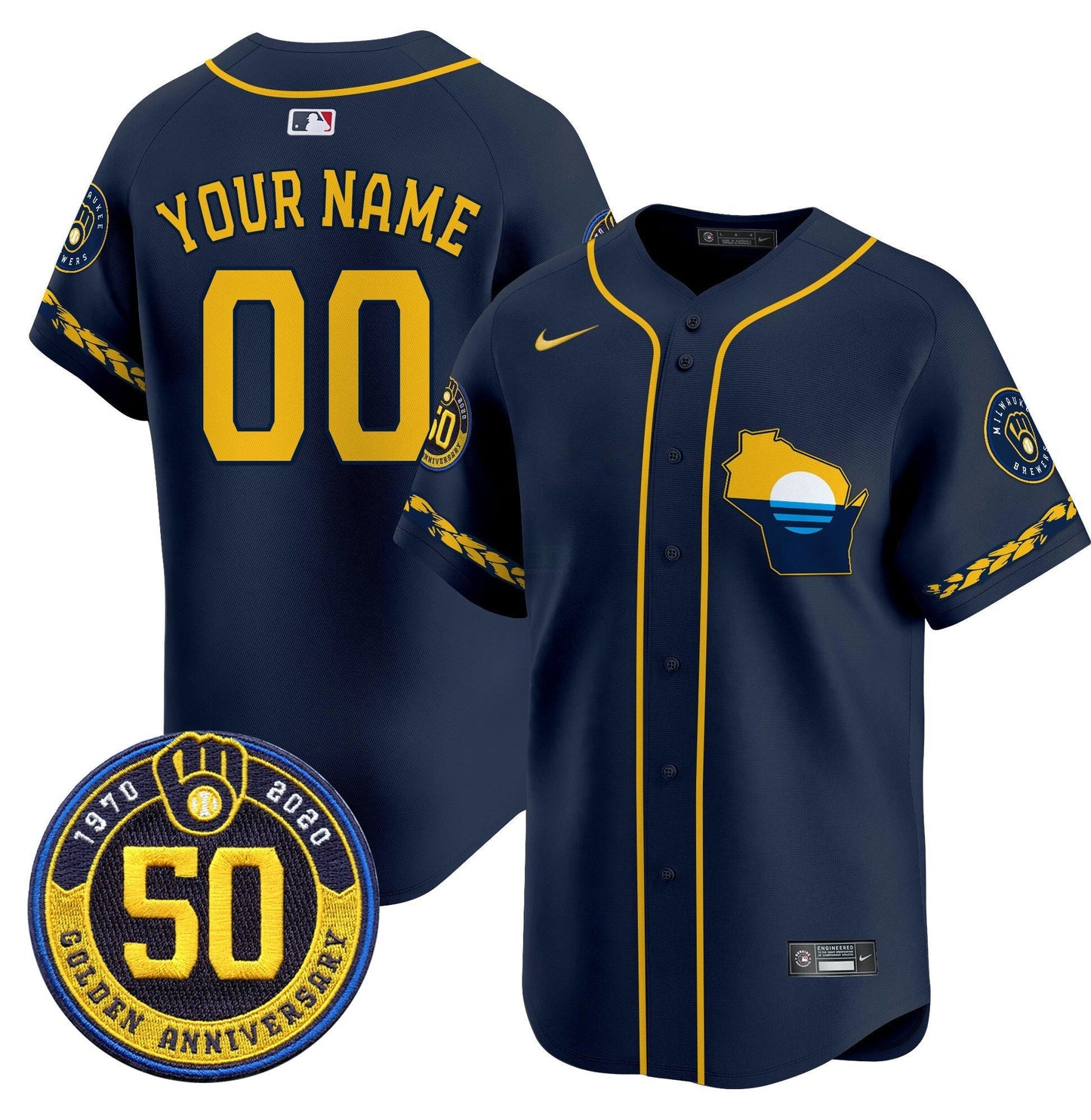 Camisa MLB Milwaukee Golden 50th Anniversary Patch Vapor Premier Limited Jersey