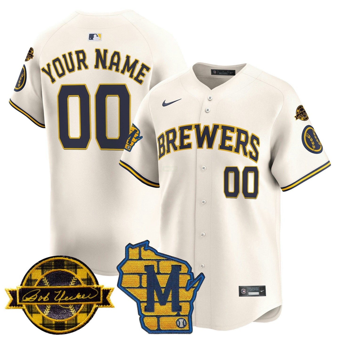 Camisa MLB Milwaukee Home & Bob Uecker Patch Vapor Premier Limited Jersey