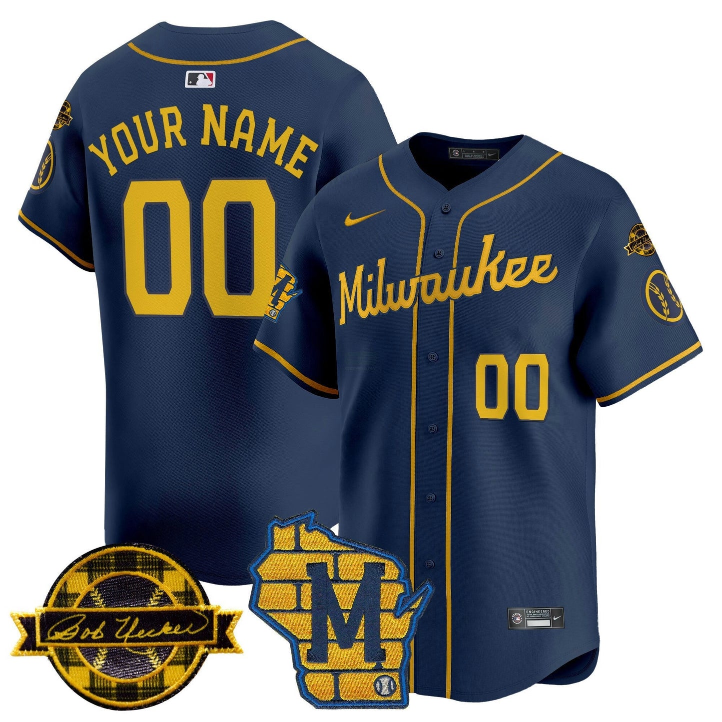 Camisa MLB Milwaukee Home & Bob Uecker Patch Vapor Premier Limited Jersey