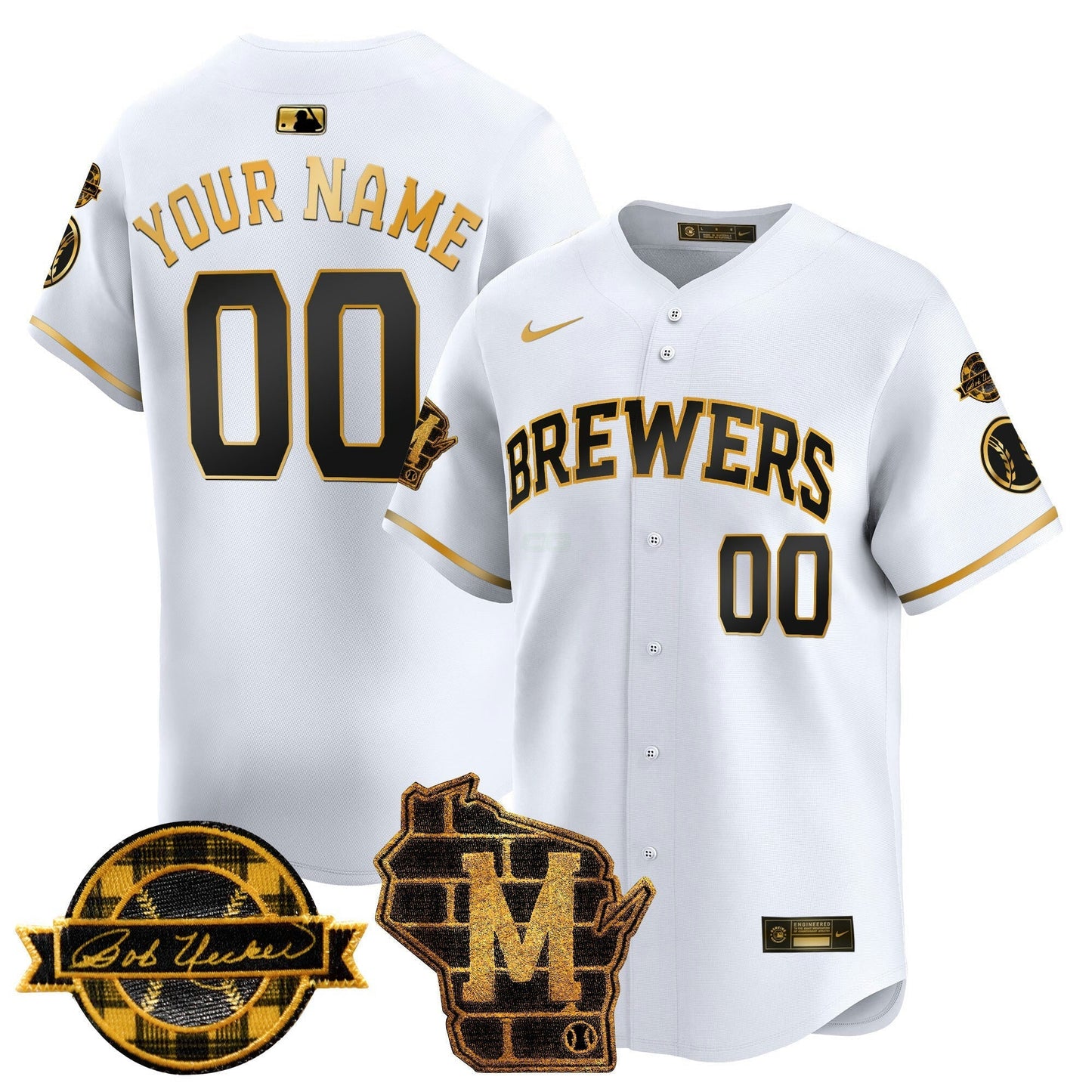 Camisa MLB Milwaukee Home & Bob Uecker Patch Vapor Premier Limited Jersey