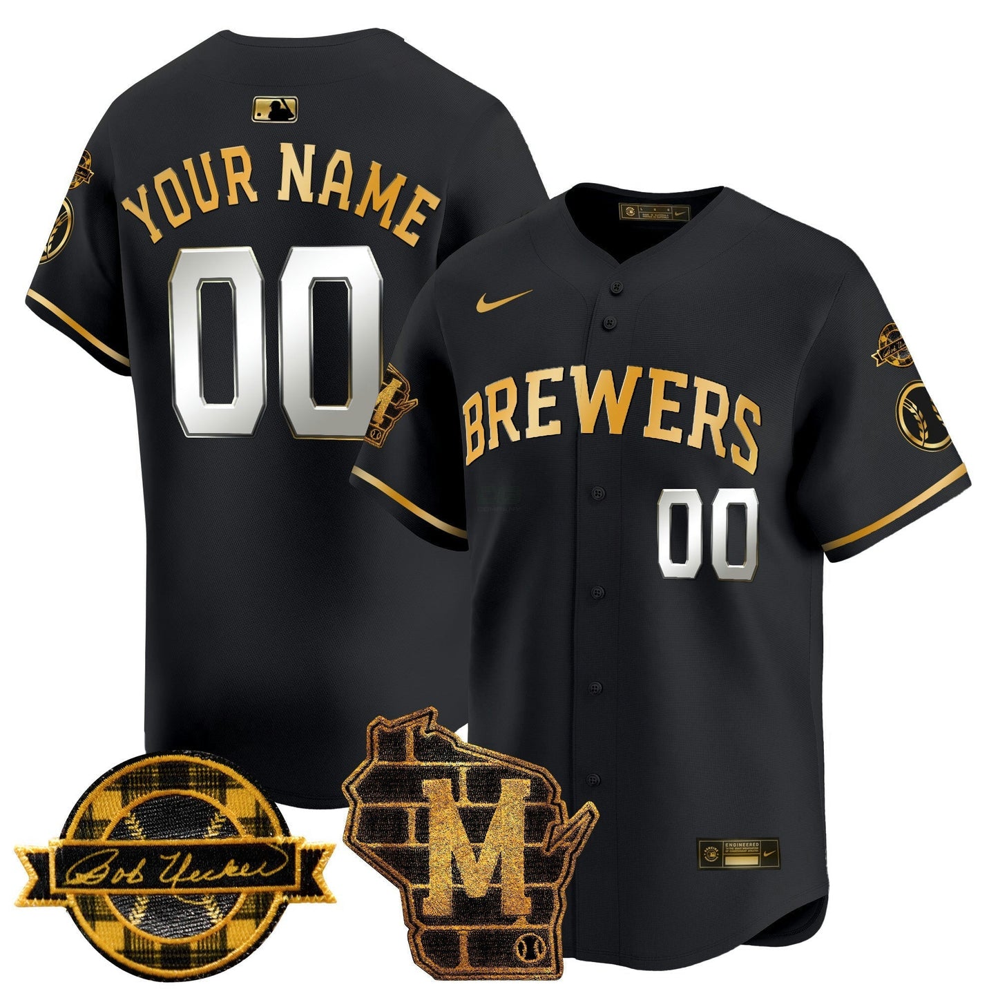 Camisa MLB Milwaukee Home & Bob Uecker Patch Vapor Premier Limited Jersey