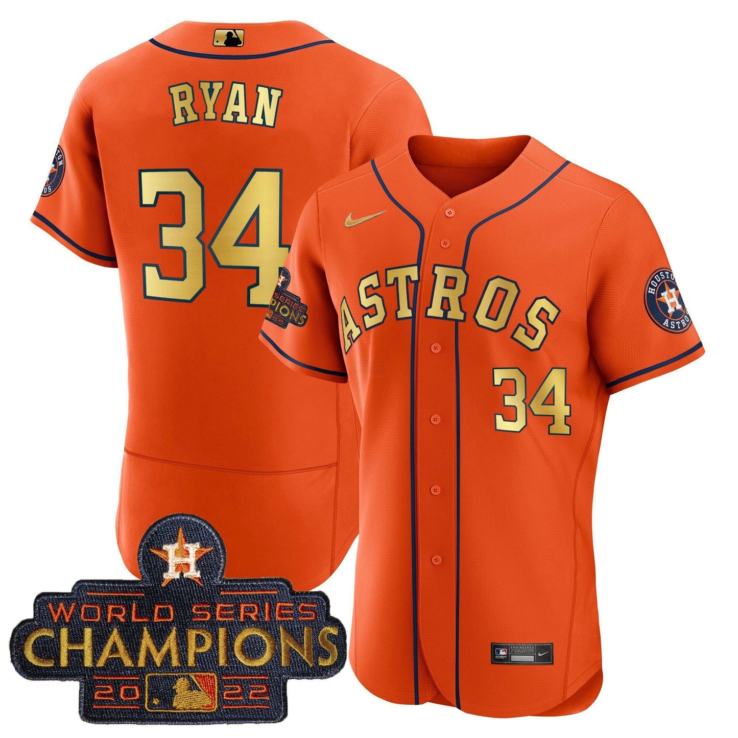 Camisa MLB Nolan Ryan 2023 Dourada Flex Base Jersey