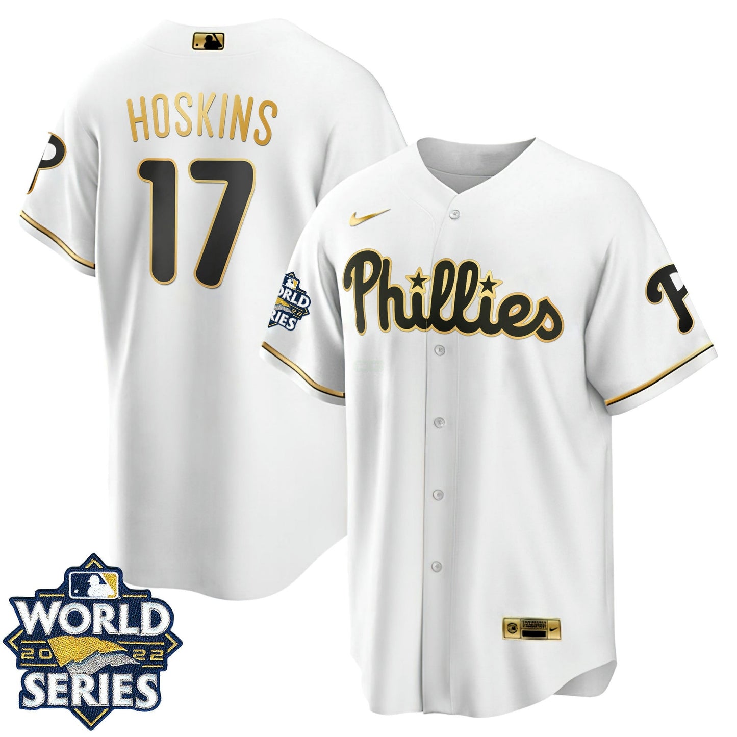 Camisa MLB Philadelphia Cool Base Branca Dourada 2022 World Series Jersey