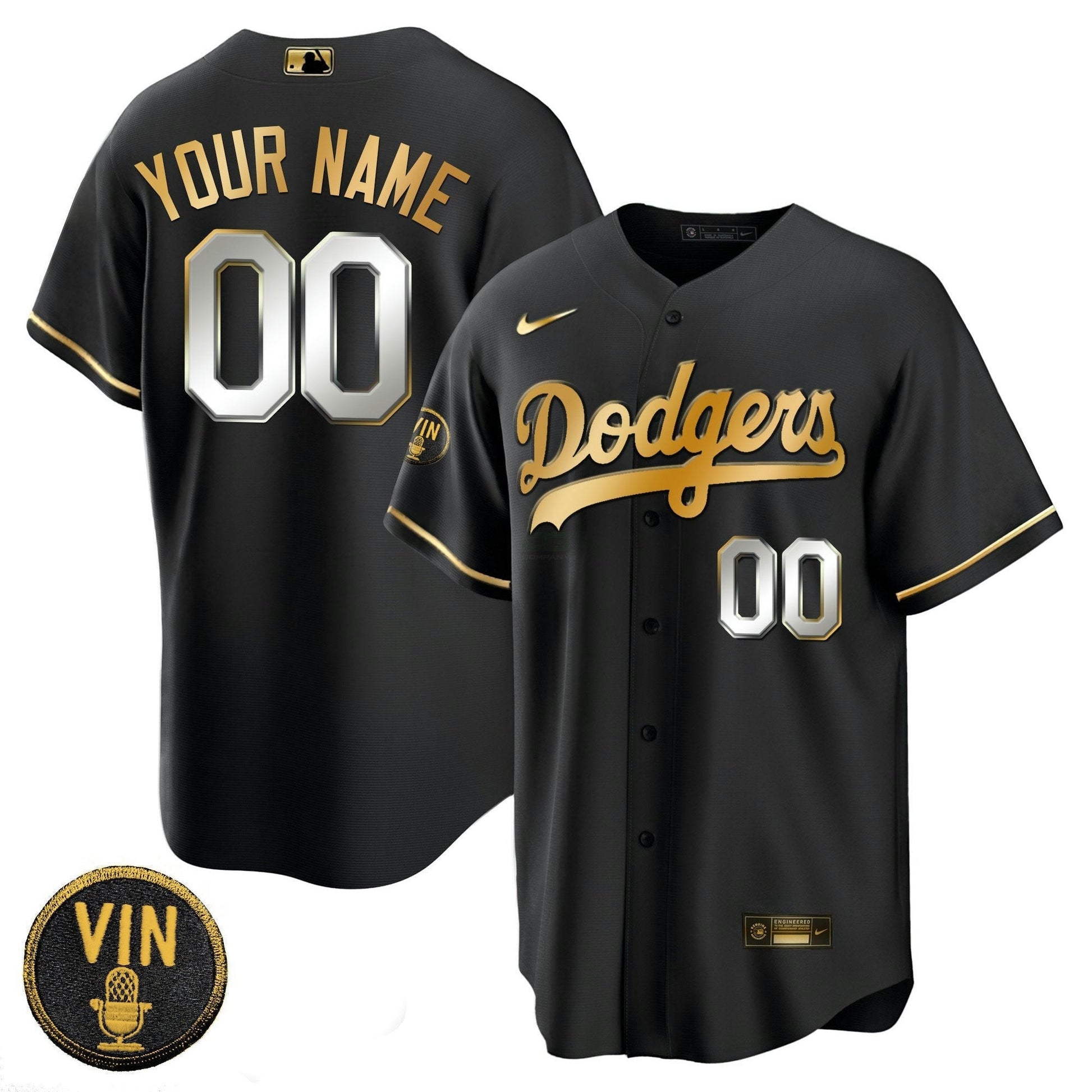 Camisa MLB Preta Limited Vin Scully Patch Dourada Jersey