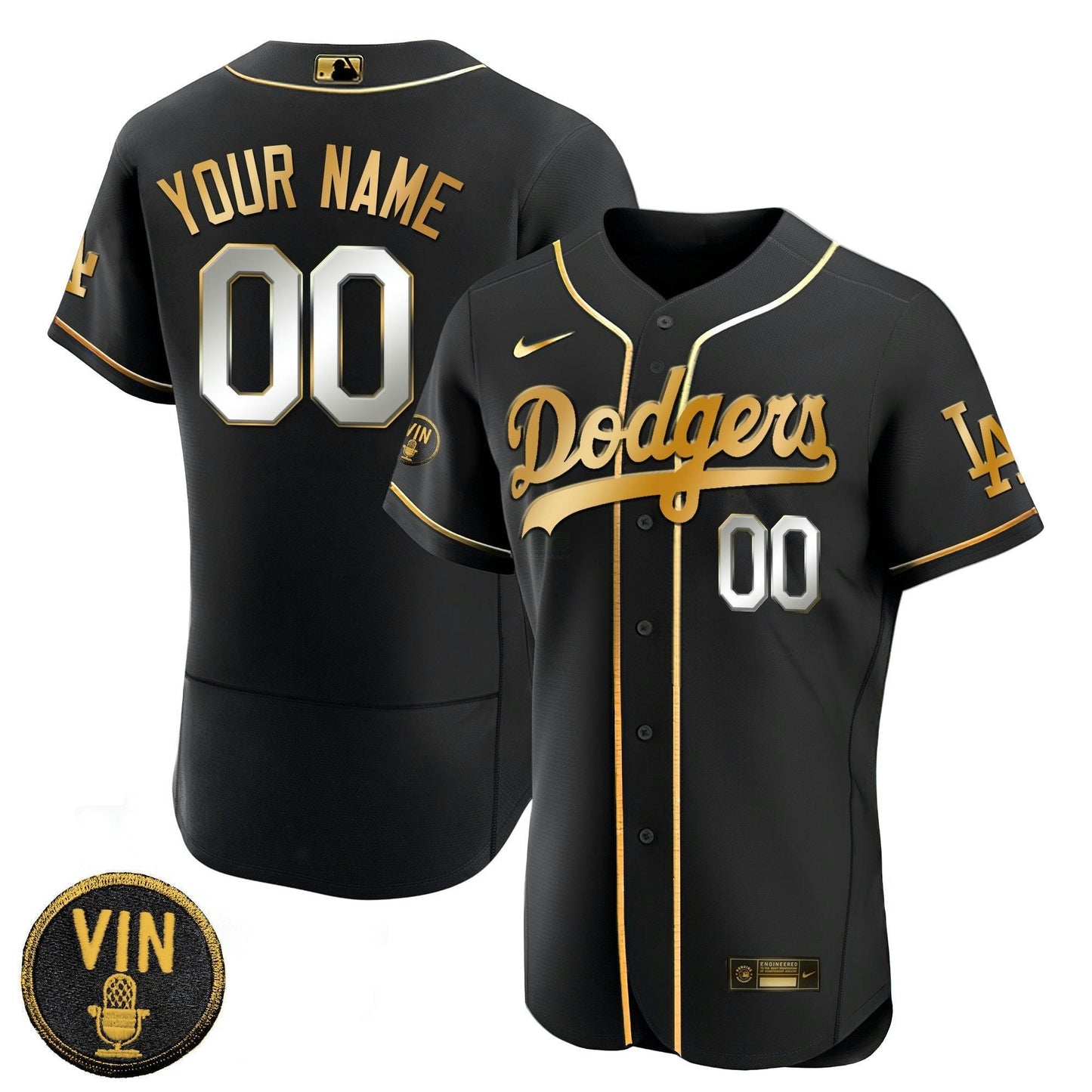 Camisa MLB Preta Limited Vin Scully Patch Dourada Jersey