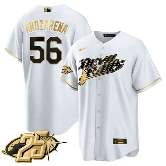 Camisa MLB Randy Arozarena Tampa Bay Branca Dourada Jersey