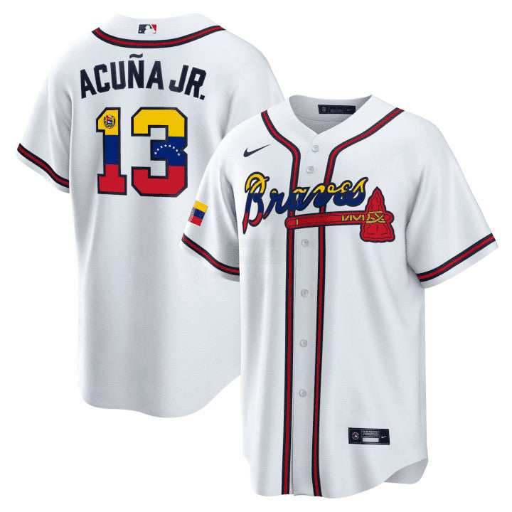 Camisa MLB Ronald Acuna Jr. Atlanta Venezuela White Jersey