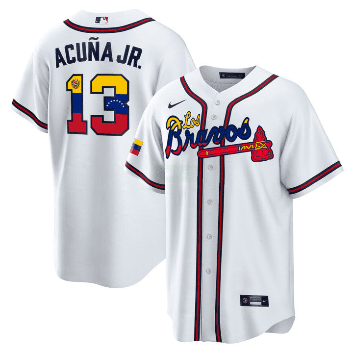 Camisa MLB Ronald Acuna Jr. Atlanta Venezuela White Jersey