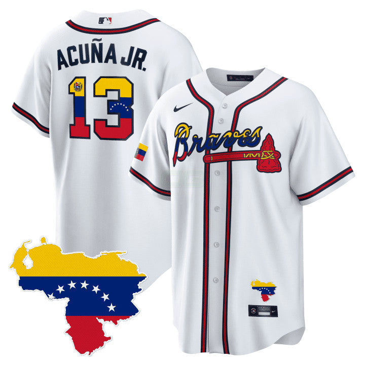 Camisa MLB Ronald Acuna Jr. Atlanta Venezuela White Jersey
