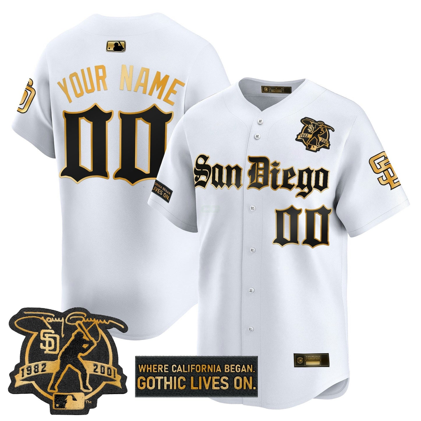 Camisa MLB San Diego ‘Gothic Edition’ Dourada Vapor Premier Limited Jersey