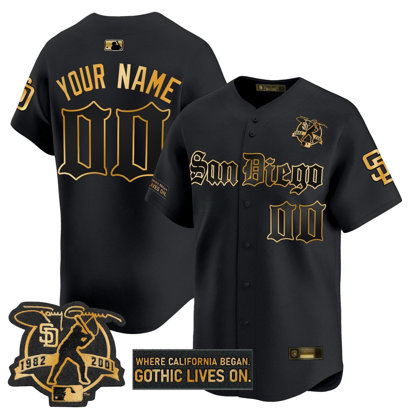 Camisa MLB San Diego ‘Gothic Edition’ Dourada Vapor Premier Limited Jersey