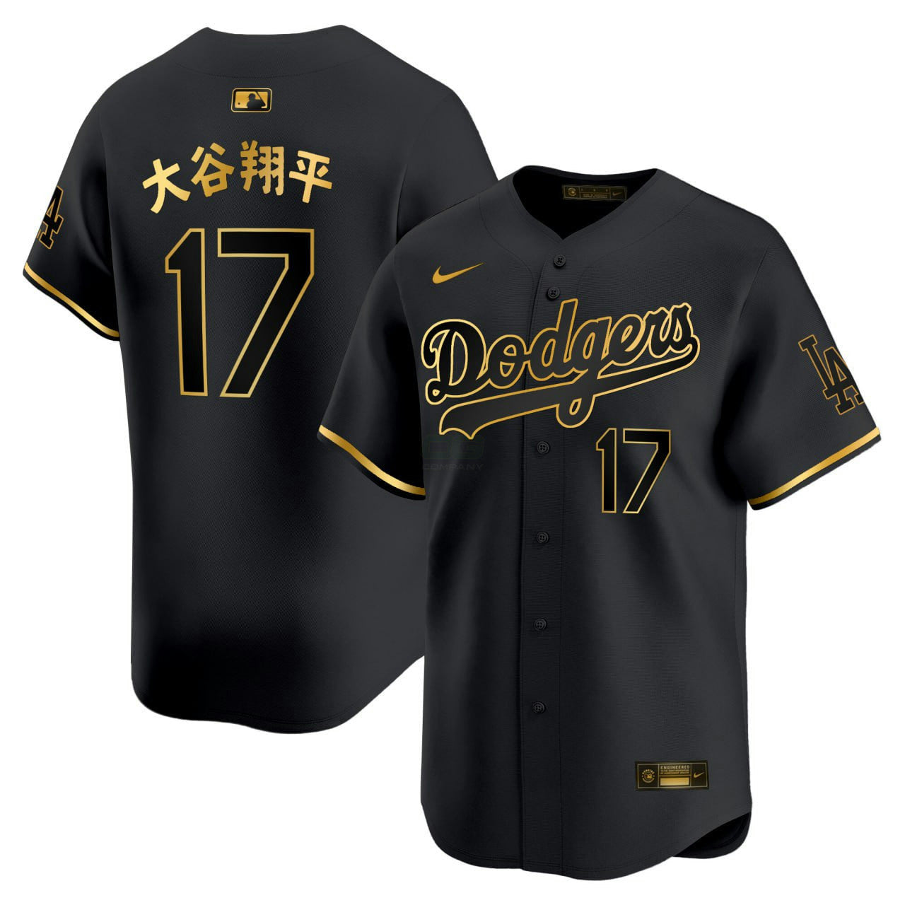 Camisa MLB Shohei Ohtani Kanji Los Angeles Preta Dourada Jersey - Preta Dourada
