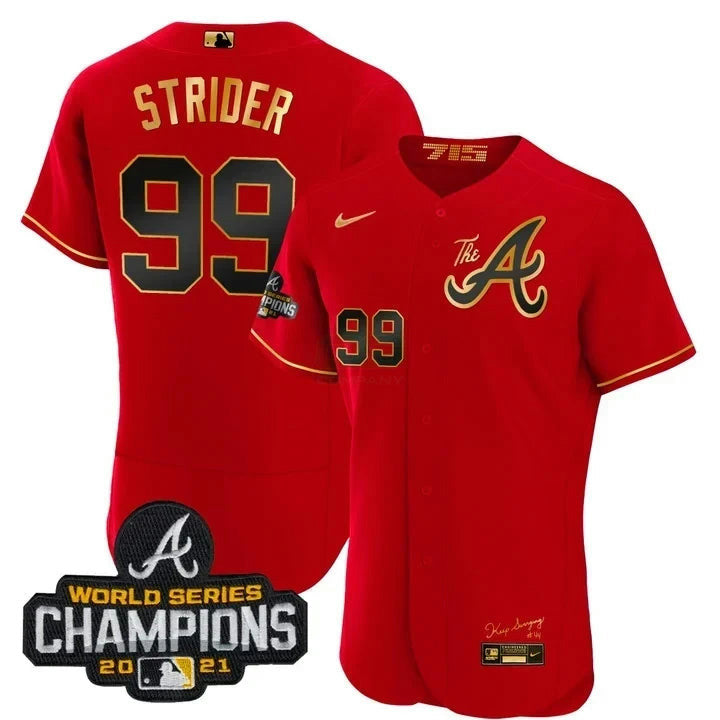 Camisa MLB Spencer Strider Atlanta City Connect Branca Dourada Jersey