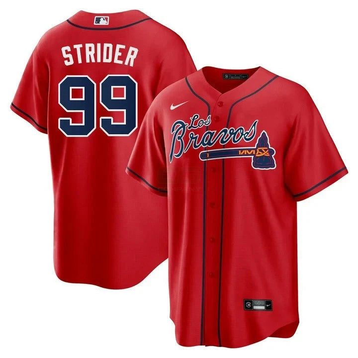 Camisa MLB Spencer Strider Atlanta Los Bravos Red Jersey