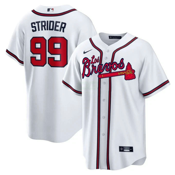 Camisa MLB Spencer Strider Atlanta Los Bravos White Jersey