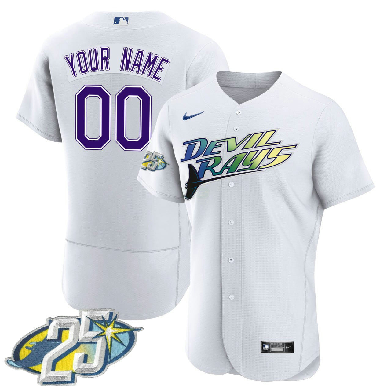 Camisa MLB Tampa Bay 25th Anniversary Patch Jersey - Branca