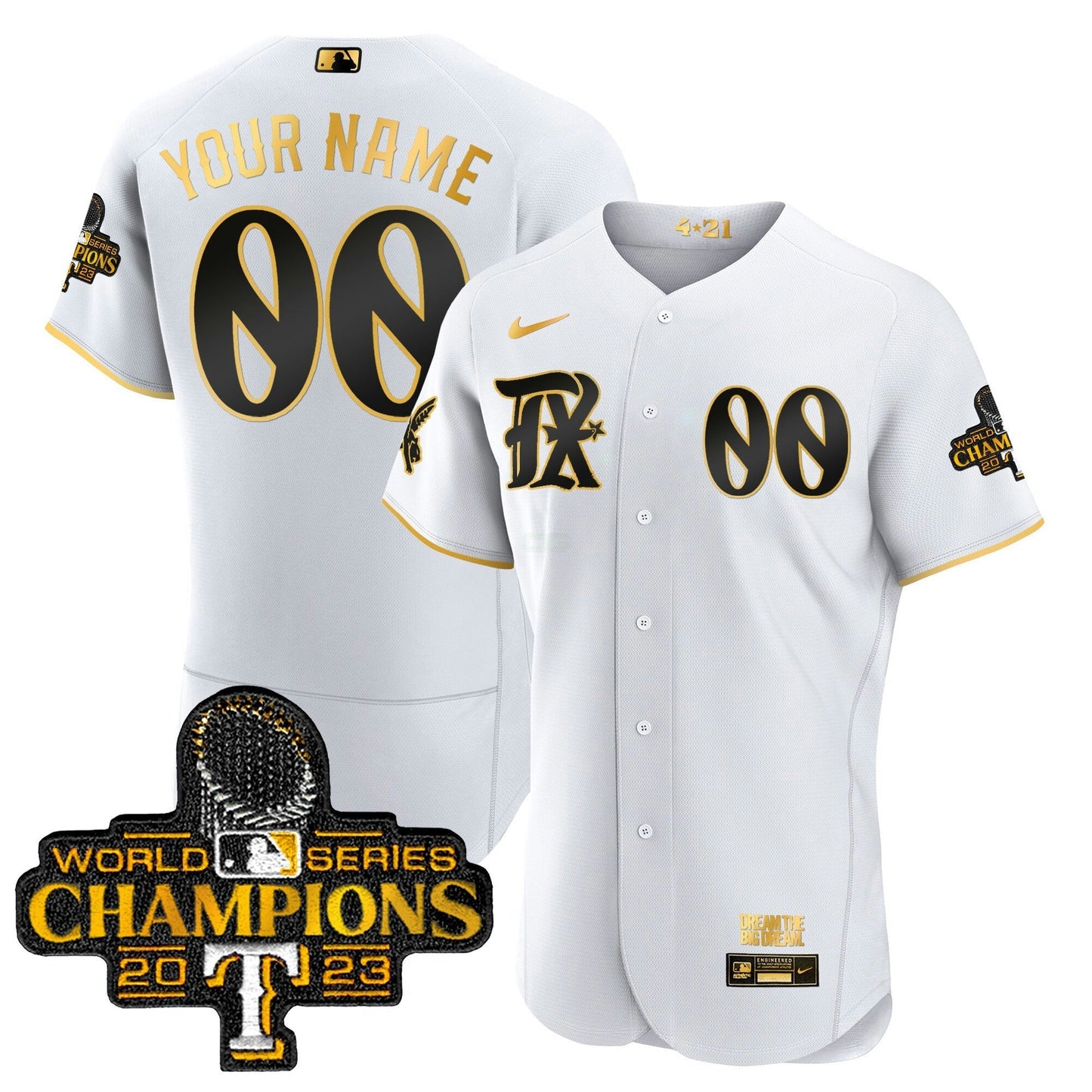 Camisa MLB Texas 2023 World Series Champions City Connect Flex Dourada Jersey