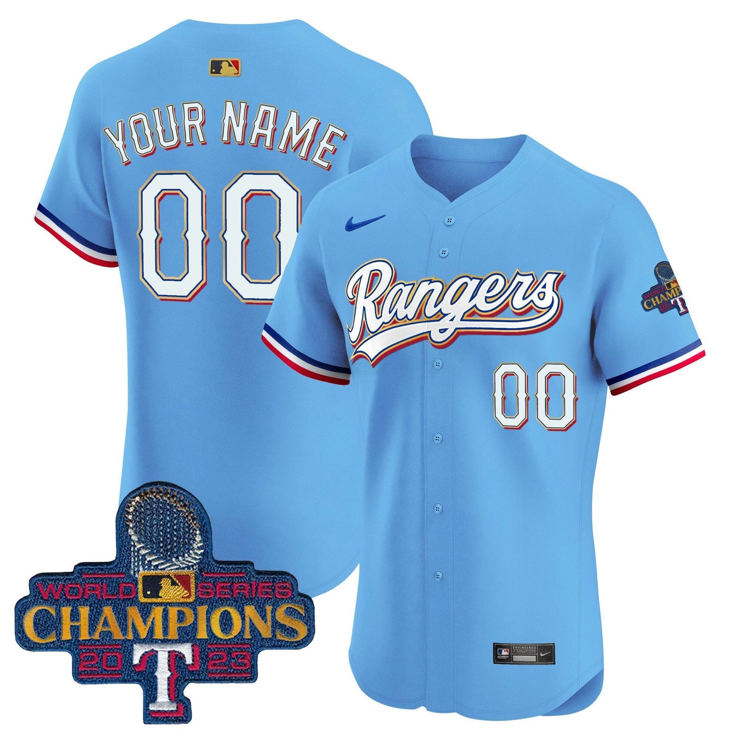 Camisa MLB Texas 2023 World Series Champions Dourada Trim Vapor Premier Elite Jersey