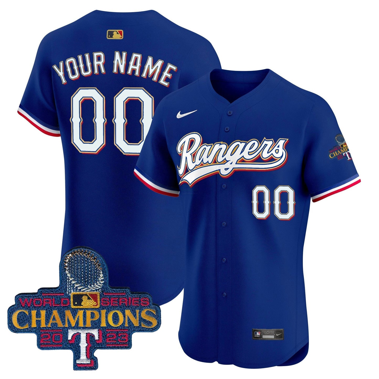 Camisa MLB Texas 2023 World Series Champions Dourada Trim Vapor Premier Elite Jersey