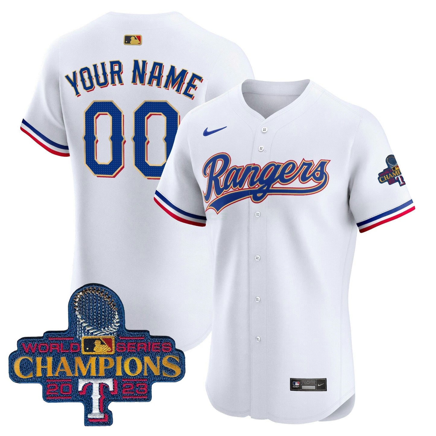 Camisa MLB Texas 2023 World Series Champions Dourada Trim Vapor Premier Elite Jersey