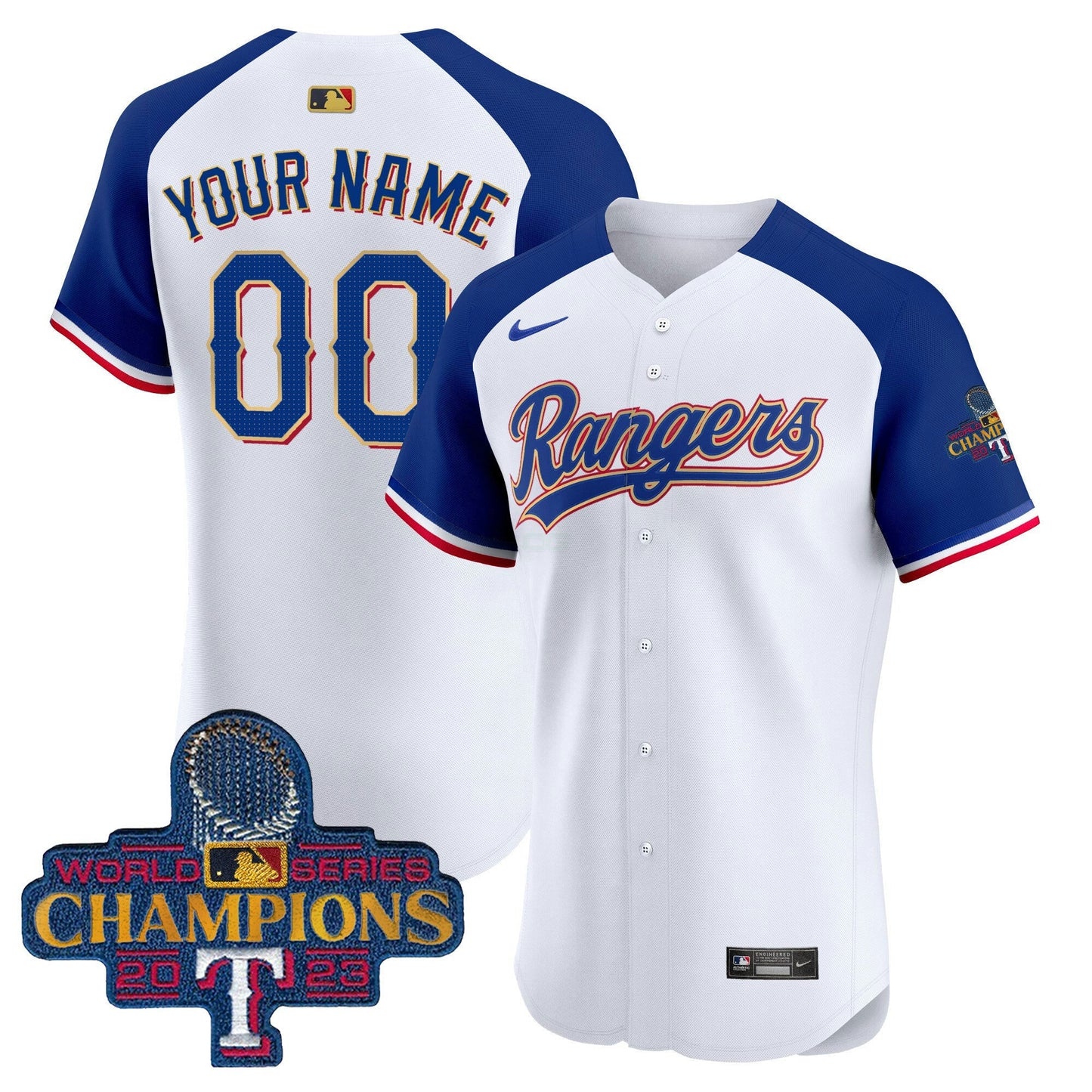 Camisa MLB Texas 2023 World Series Champions Dourada Trim Vapor Premier Elite Jersey